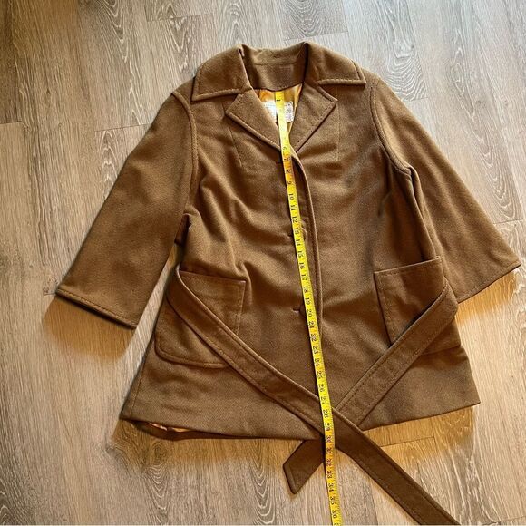 70s CASHMERE WRAP COAT TAN RELAXED MINIMALIST CUSTOM TAILORED XL HERMES XL - Picture 13 of 16